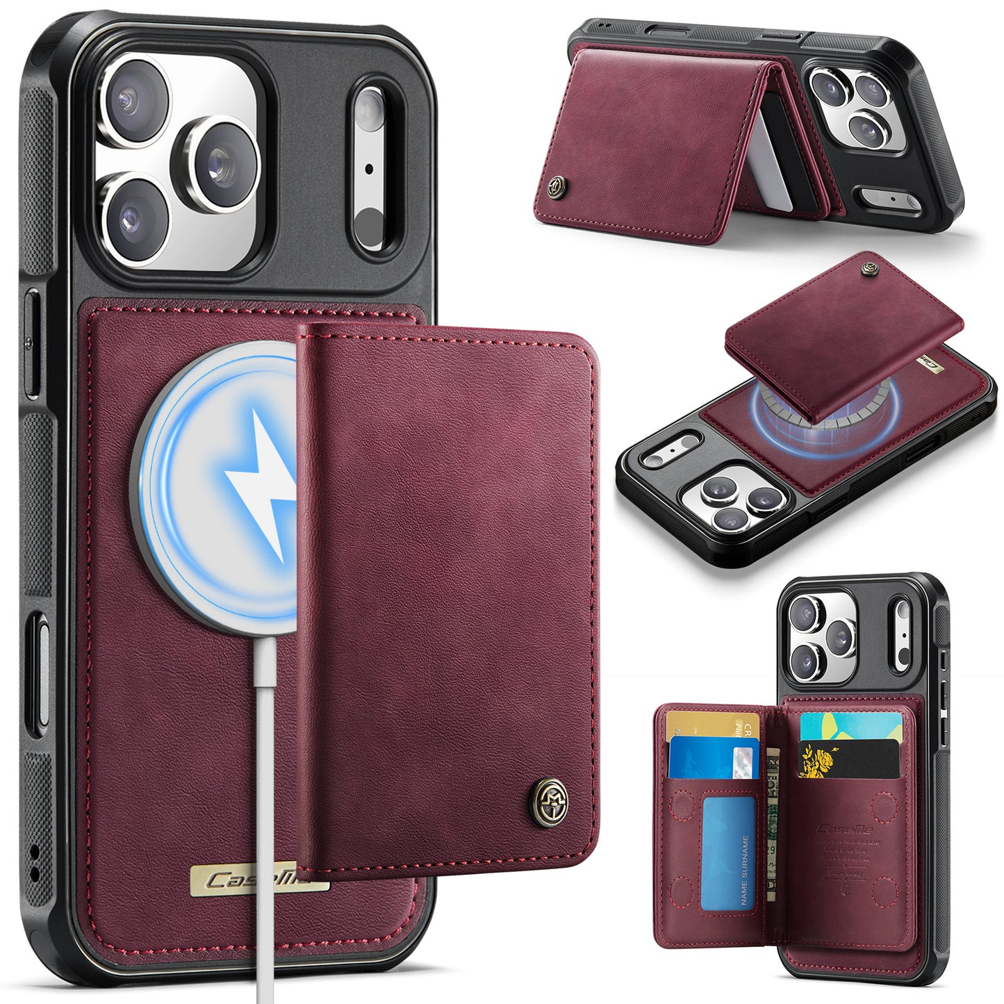 CASEME For iPhone 17 Pro Magnetic Case  ME80 Series Leather PC TPU Phone Cover with Detachable Wallet