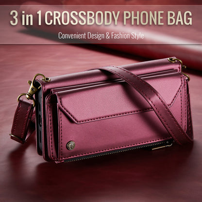 CASEME For Samsung Galaxy S26 Ultra Leather Case  C36 Zipper 10 Card Slots Phone Cover with Straps
