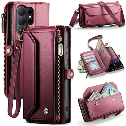 CASEME For Samsung Galaxy S26 Ultra Leather Case  C36 Zipper 10 Card Slots Phone Cover with Straps