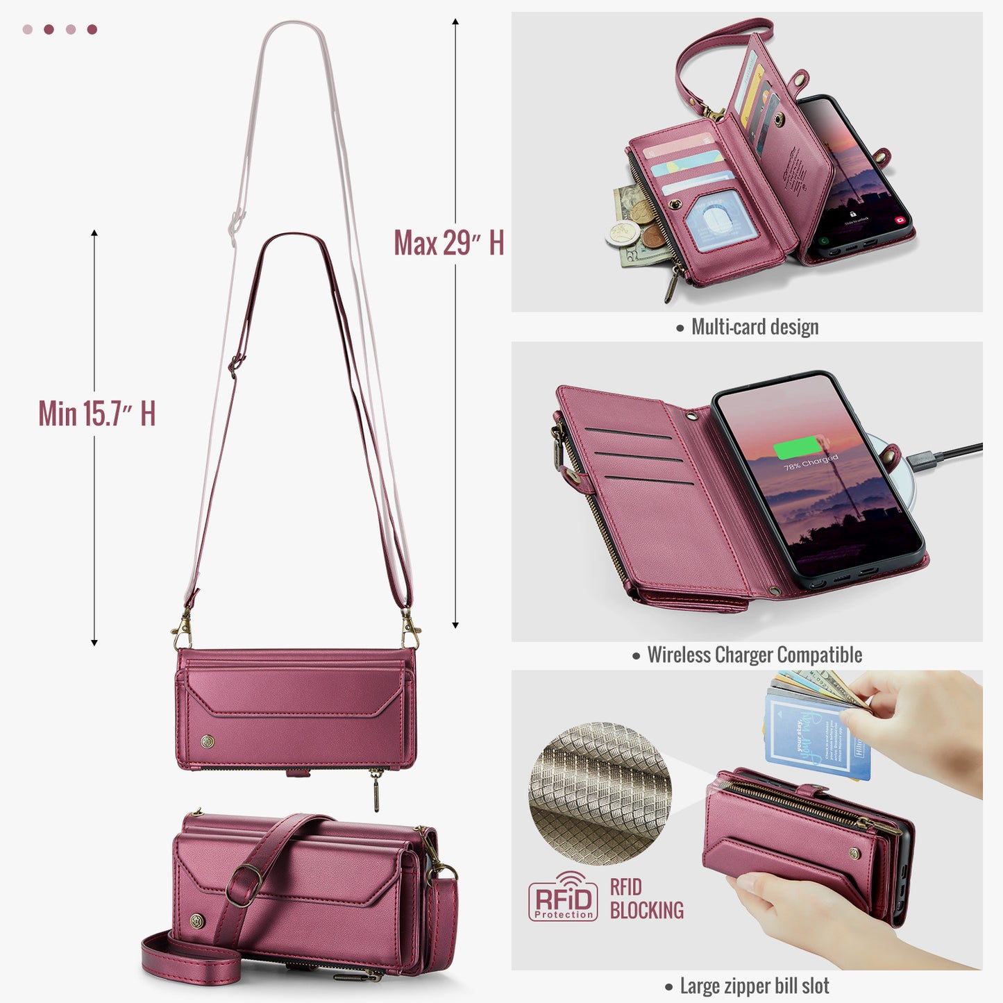 CASEME For Samsung Galaxy S26 Ultra Leather Case  C36 Zipper 10 Card Slots Phone Cover with Straps