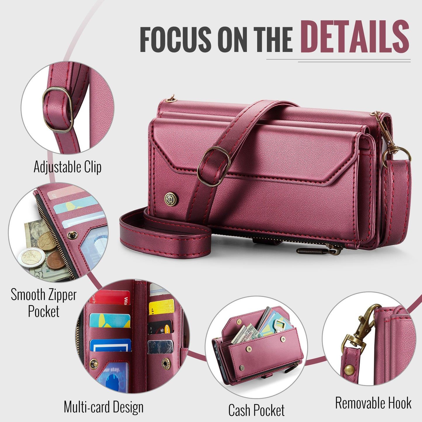 CASEME For Samsung Galaxy S26 Ultra Leather Case  C36 Zipper 10 Card Slots Phone Cover with Straps