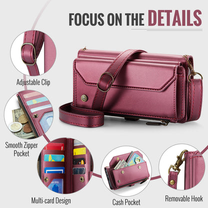 CASEME For Samsung Galaxy S26 Ultra Leather Case  C36 Zipper 10 Card Slots Phone Cover with Straps