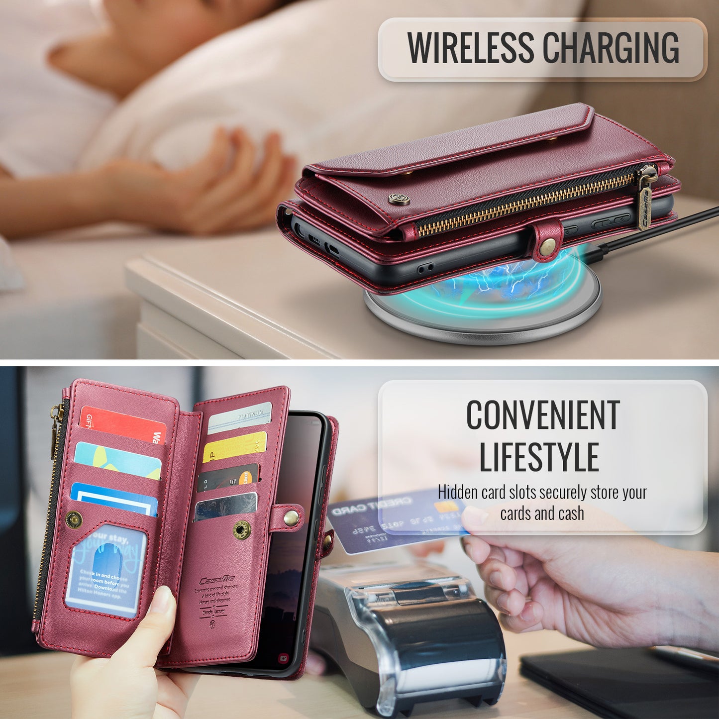 CASEME For Samsung Galaxy S26 Ultra Leather Case  C36 Zipper 10 Card Slots Phone Cover with Straps