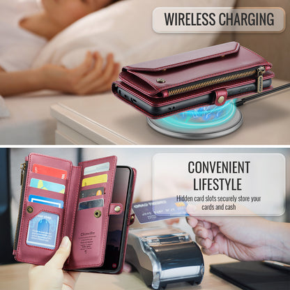 CASEME For Samsung Galaxy S26 Ultra Leather Case  C36 Zipper 10 Card Slots Phone Cover with Straps
