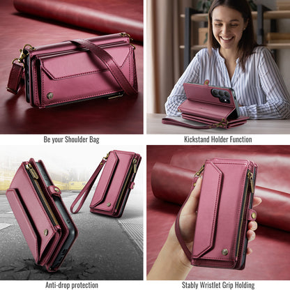 CASEME For Samsung Galaxy S26 Ultra Leather Case  C36 Zipper 10 Card Slots Phone Cover with Straps