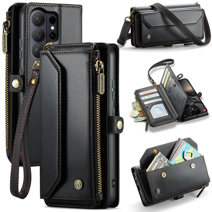 CASEME For Samsung Galaxy S26 Ultra Leather Case  C36 Zipper 10 Card Slots Phone Cover with Straps