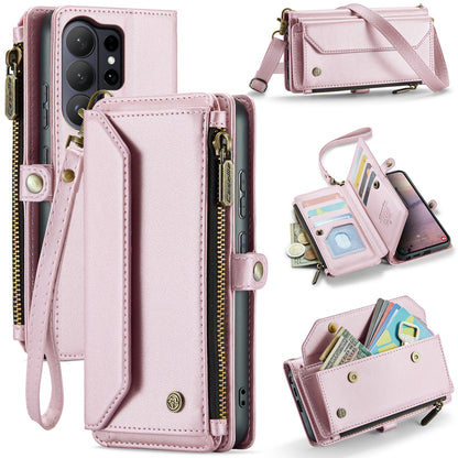 CASEME For Samsung Galaxy S26 Ultra Leather Case  C36 Zipper 10 Card Slots Phone Cover with Straps