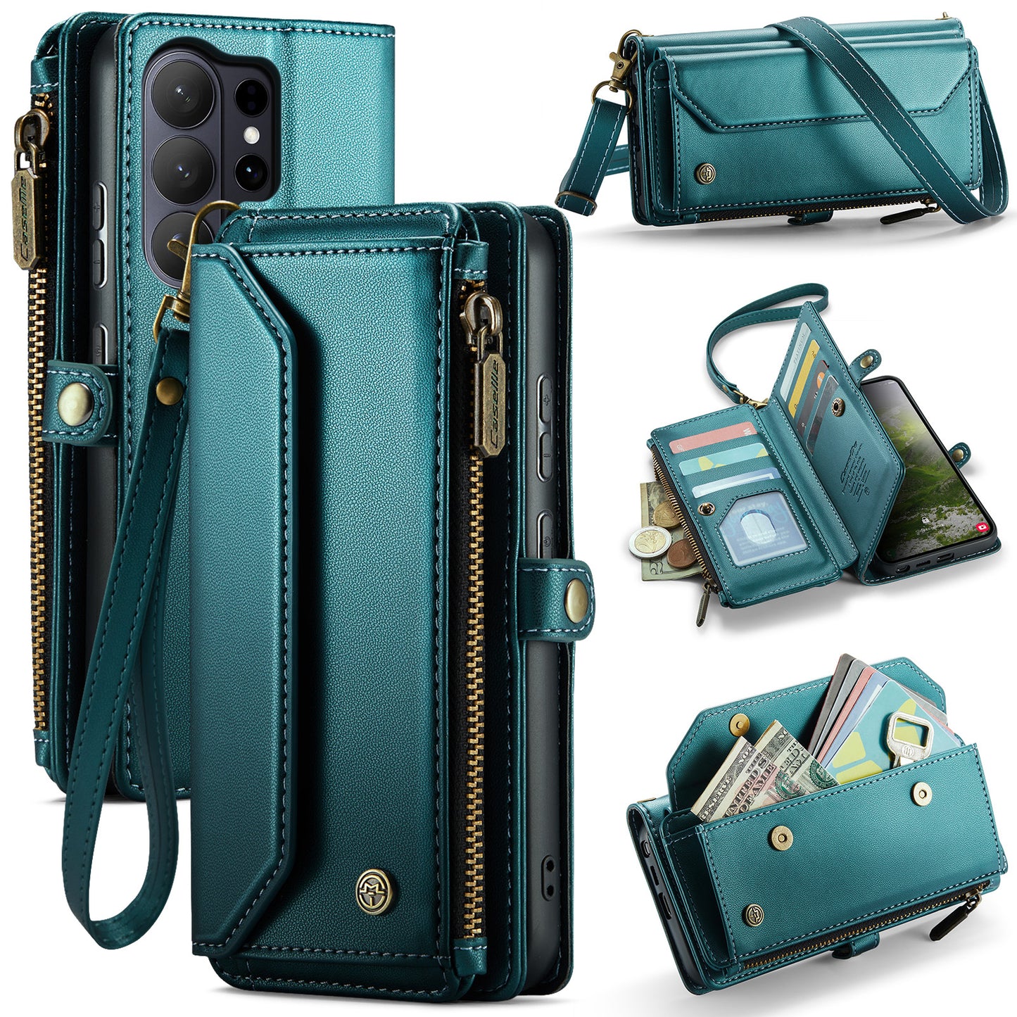 CASEME For Samsung Galaxy S26 Ultra Leather Case  C36 Zipper 10 Card Slots Phone Cover with Straps