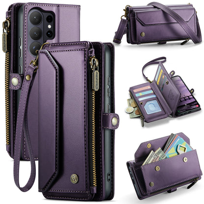 CASEME For Samsung Galaxy S26 Ultra Leather Case  C36 Zipper 10 Card Slots Phone Cover with Straps