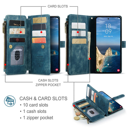 CASEME For Samsung Galaxy S26 Ultra Phone Cases with Strap  C30 Zipper Multiple Card Holder PU Leather Cover