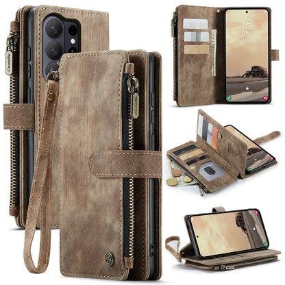 CASEME For Samsung Galaxy S26 Ultra Phone Cases with Strap  C30 Zipper Multiple Card Holder PU Leather Cover