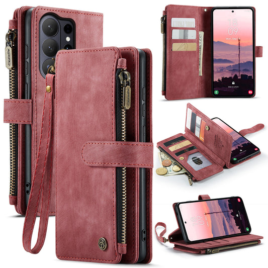 CASEME For Samsung Galaxy S26 Ultra Phone Cases with Strap  C30 Zipper Multiple Card Holder PU Leather Cover
