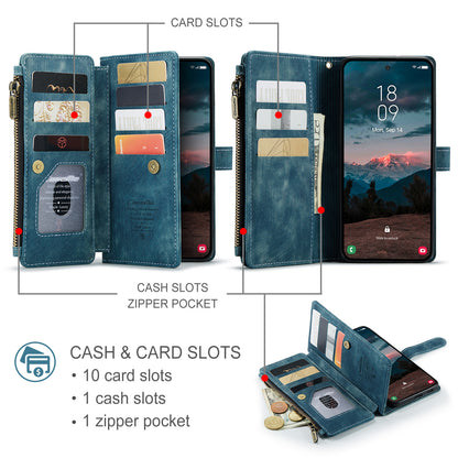 CASEME For Samsung Galaxy S26+ Phone Cases with Strap  C30 Zipper Multiple Card Holder PU Leather Cover