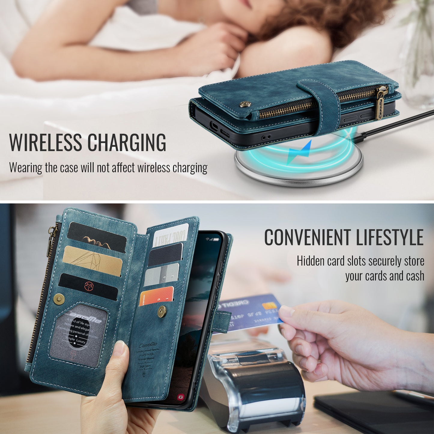 CASEME For Samsung Galaxy S26+ Phone Cases with Strap  C30 Zipper Multiple Card Holder PU Leather Cover