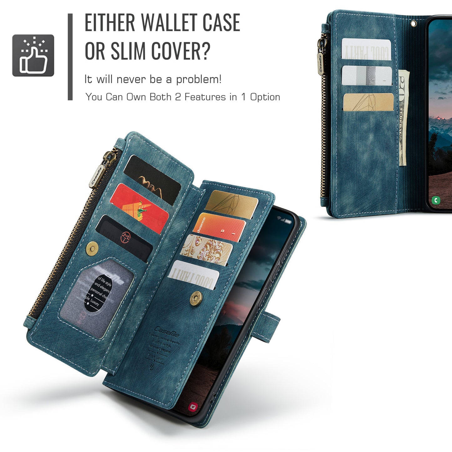 CASEME For Samsung Galaxy S26+ Phone Cases with Strap  C30 Zipper Multiple Card Holder PU Leather Cover
