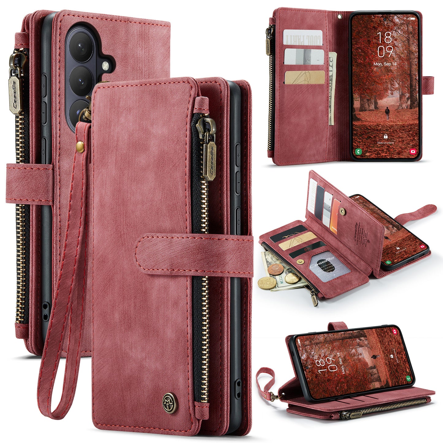 CASEME For Samsung Galaxy S26+ Phone Cases with Strap  C30 Zipper Multiple Card Holder PU Leather Cover