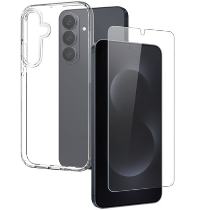 NORTHJO For Samsung Galaxy S26 Case Soft TPU Clear Phone Cover with Tempered Glass Screen Protector (Support Fingerprint Unlock)