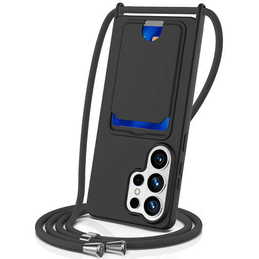 For Samsung Galaxy S26 Ultra Case Liquid Silicone Card Holder Back Phone Cover with Lanyard