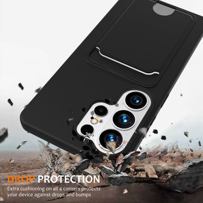 For Samsung Galaxy S26 Ultra Case Liquid Silicone Card Holder Back Phone Cover with Lanyard