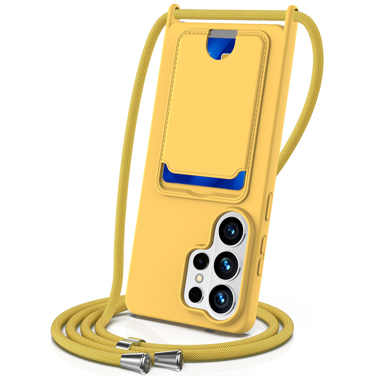 For Samsung Galaxy S26 Ultra Case Liquid Silicone Card Holder Back Phone Cover with Lanyard