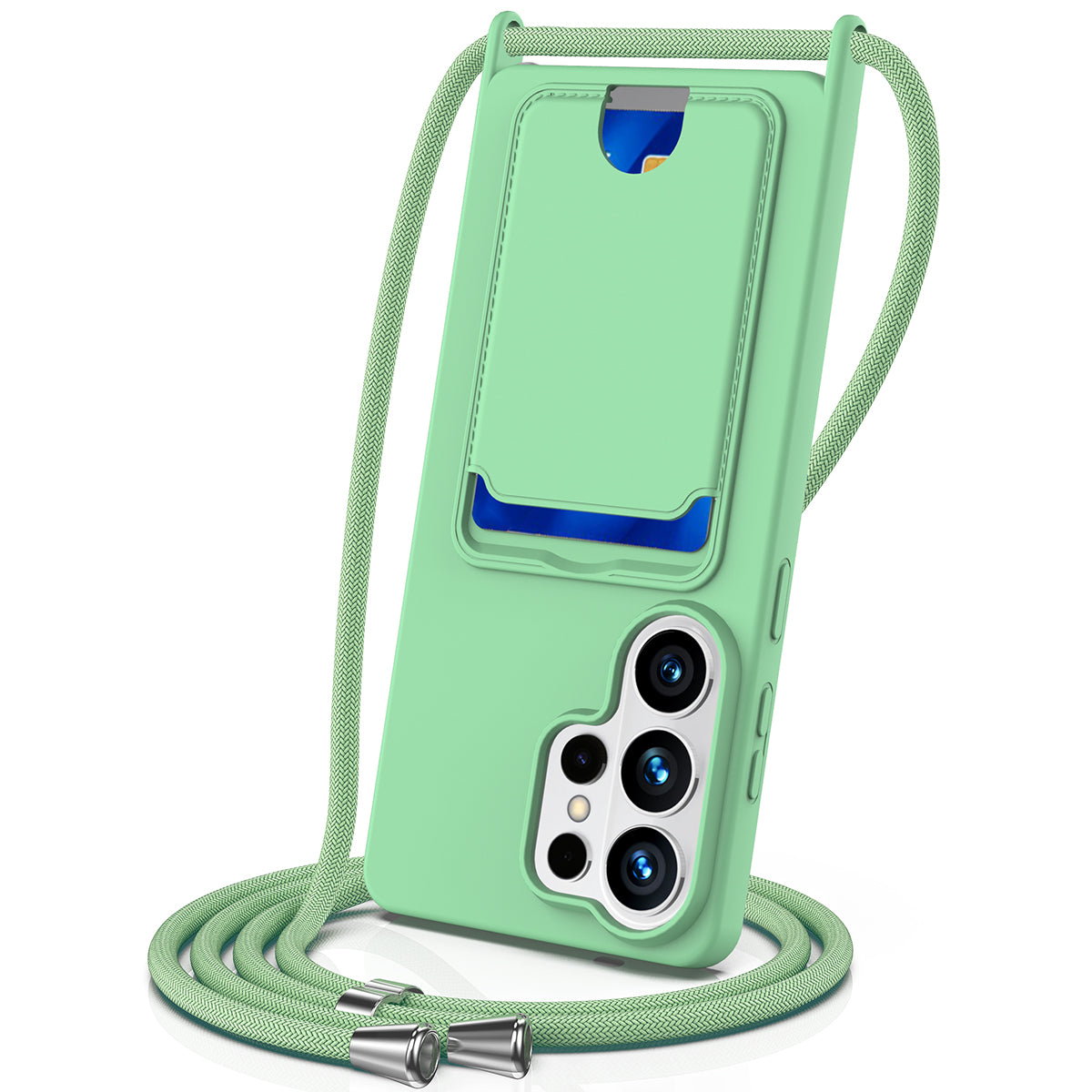 For Samsung Galaxy S26 Ultra Case Liquid Silicone Card Holder Back Phone Cover with Lanyard