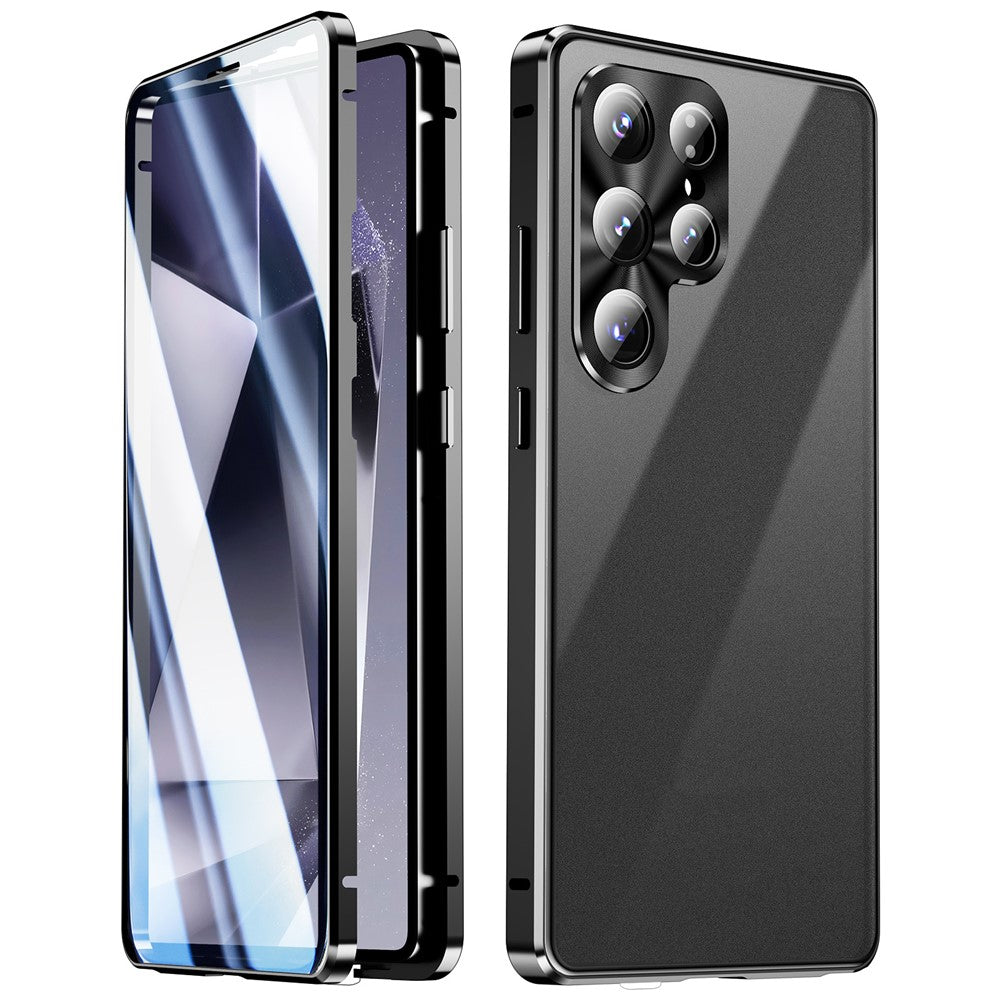 For Samsung Galaxy S26 Ultra Case Double Sides Tempered Glass + Metal Magnetic Phone Cover with Buckle