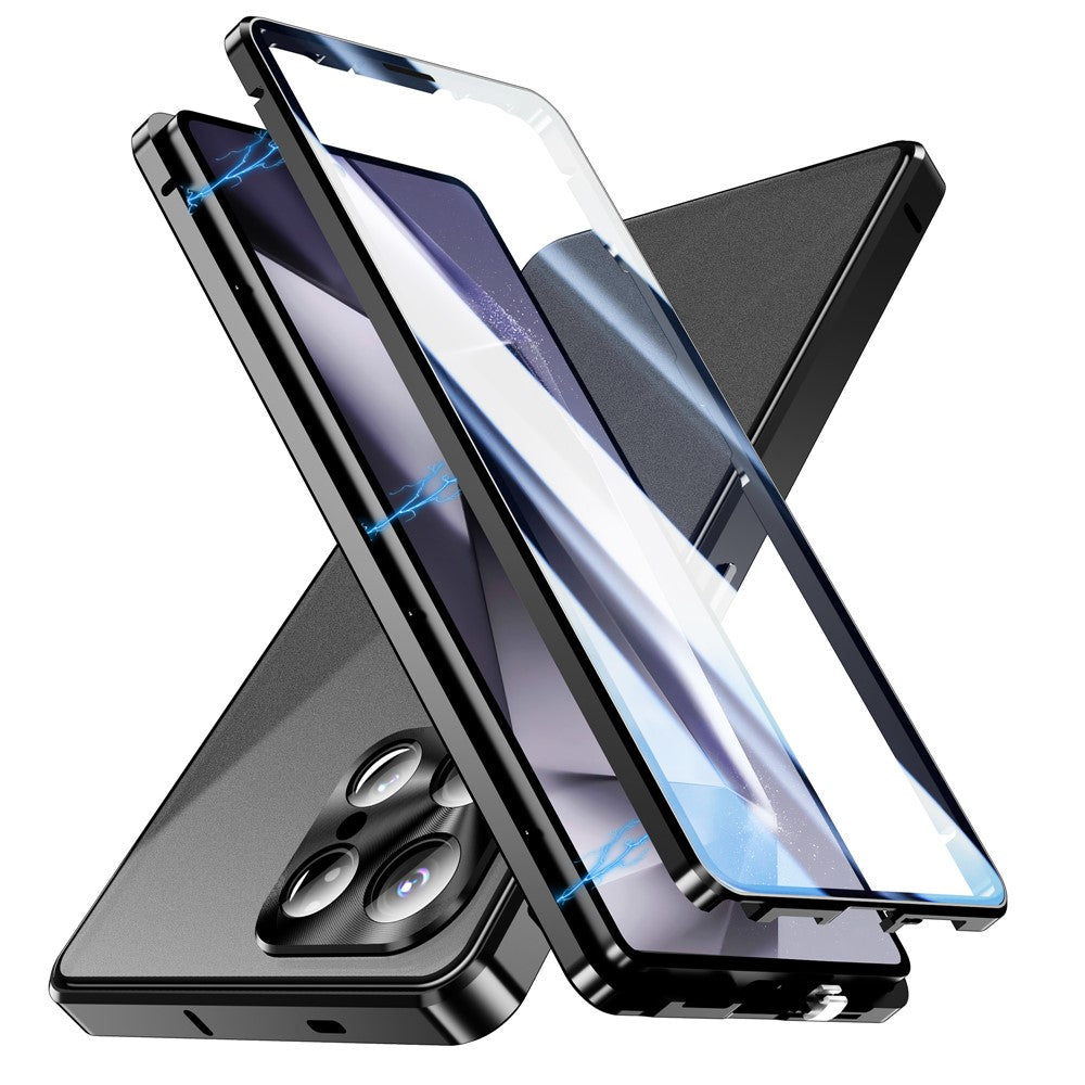 For Samsung Galaxy S26 Ultra Case Double Sides Tempered Glass + Metal Magnetic Phone Cover with Buckle