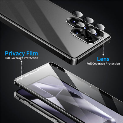 For Samsung Galaxy S26 Ultra Case Double Sides Tempered Glass + Metal Magnetic Phone Cover with Buckle