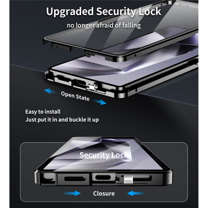 For Samsung Galaxy S26 Ultra Case Double Sides Tempered Glass + Metal Magnetic Phone Cover with Buckle