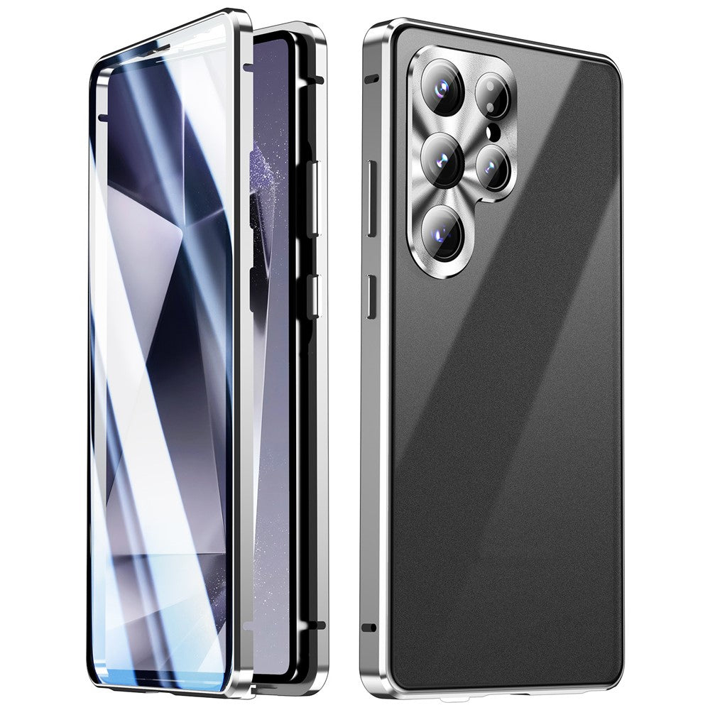 For Samsung Galaxy S26 Ultra Case Double Sides Tempered Glass + Metal Magnetic Phone Cover with Buckle
