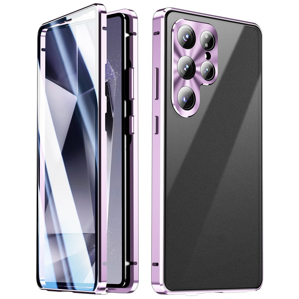 For Samsung Galaxy S26 Ultra Case Double Sides Tempered Glass + Metal Magnetic Phone Cover with Buckle
