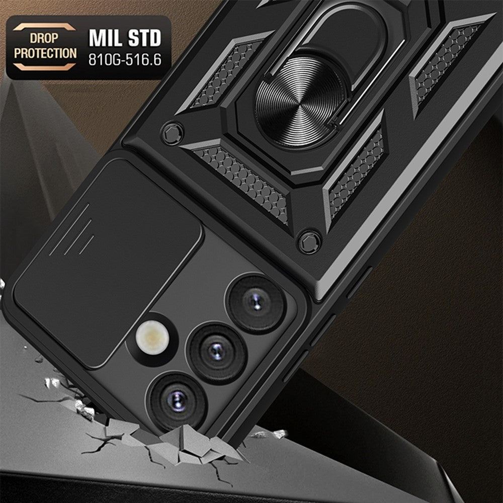 For Samsung Galaxy S26+ Case with Slide Camera Lid PC + TPU Kickstand Phone Cover
