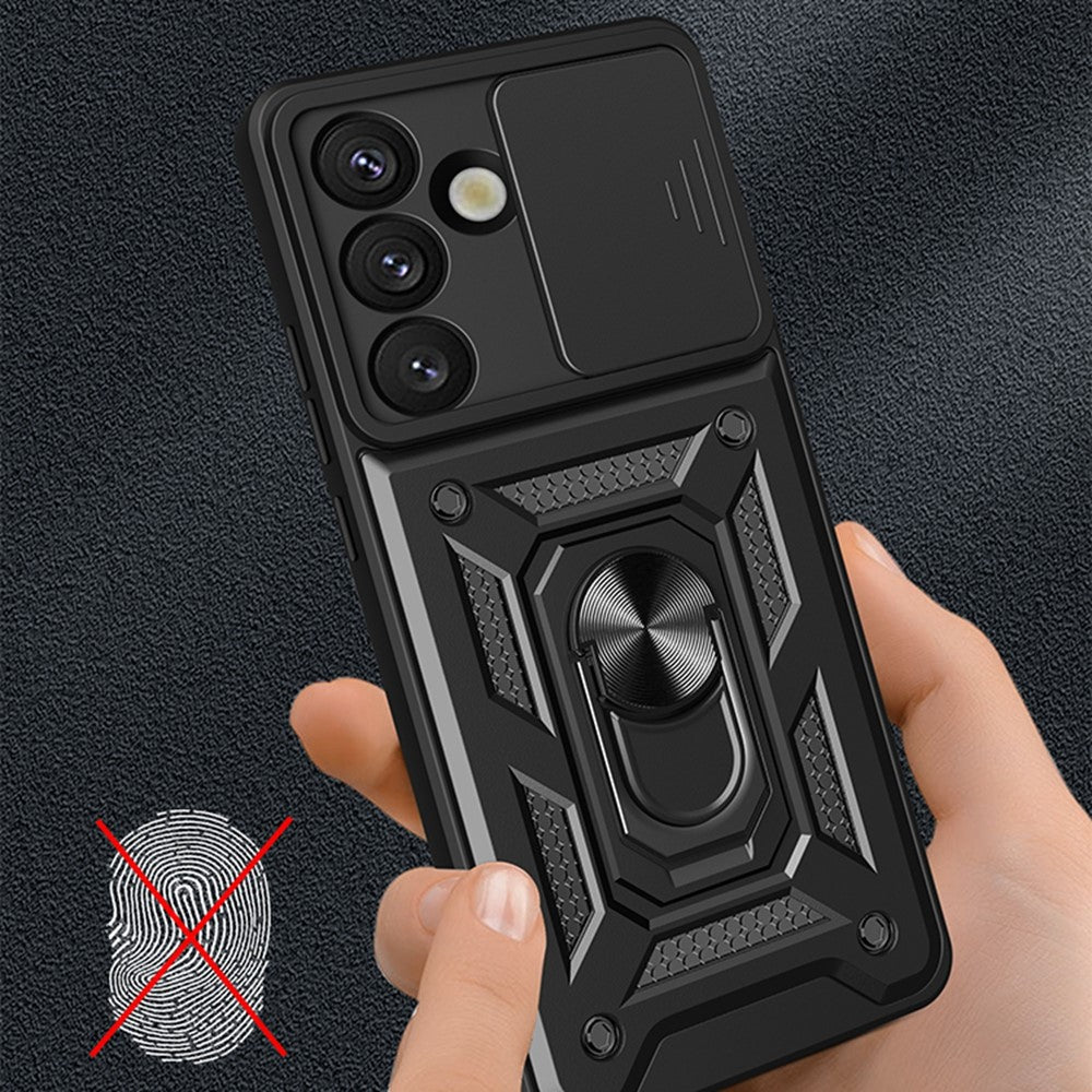 For Samsung Galaxy S26+ Case with Slide Camera Lid PC + TPU Kickstand Phone Cover