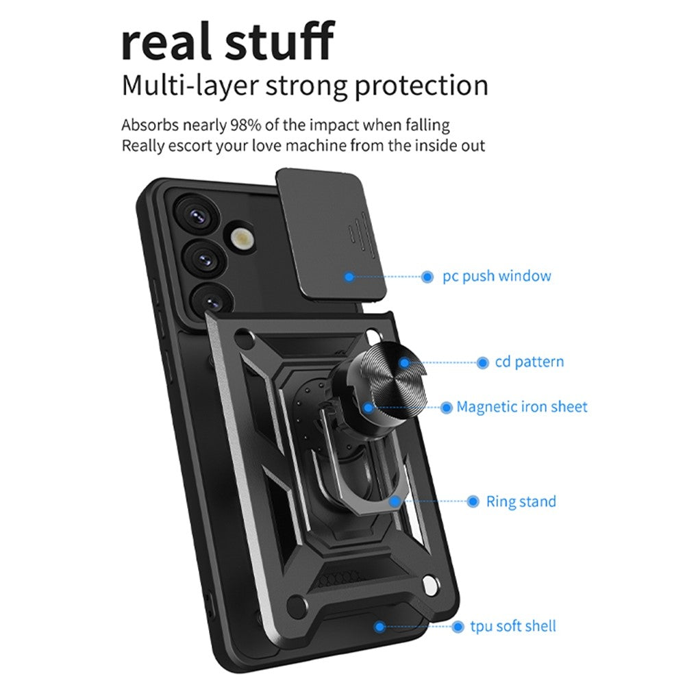 For Samsung Galaxy S26+ Case with Slide Camera Lid PC + TPU Kickstand Phone Cover