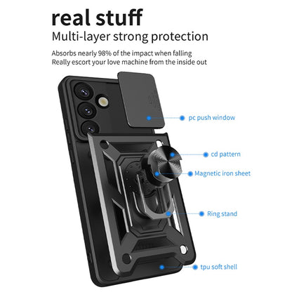 For Samsung Galaxy S26+ Case with Slide Camera Lid PC + TPU Kickstand Phone Cover