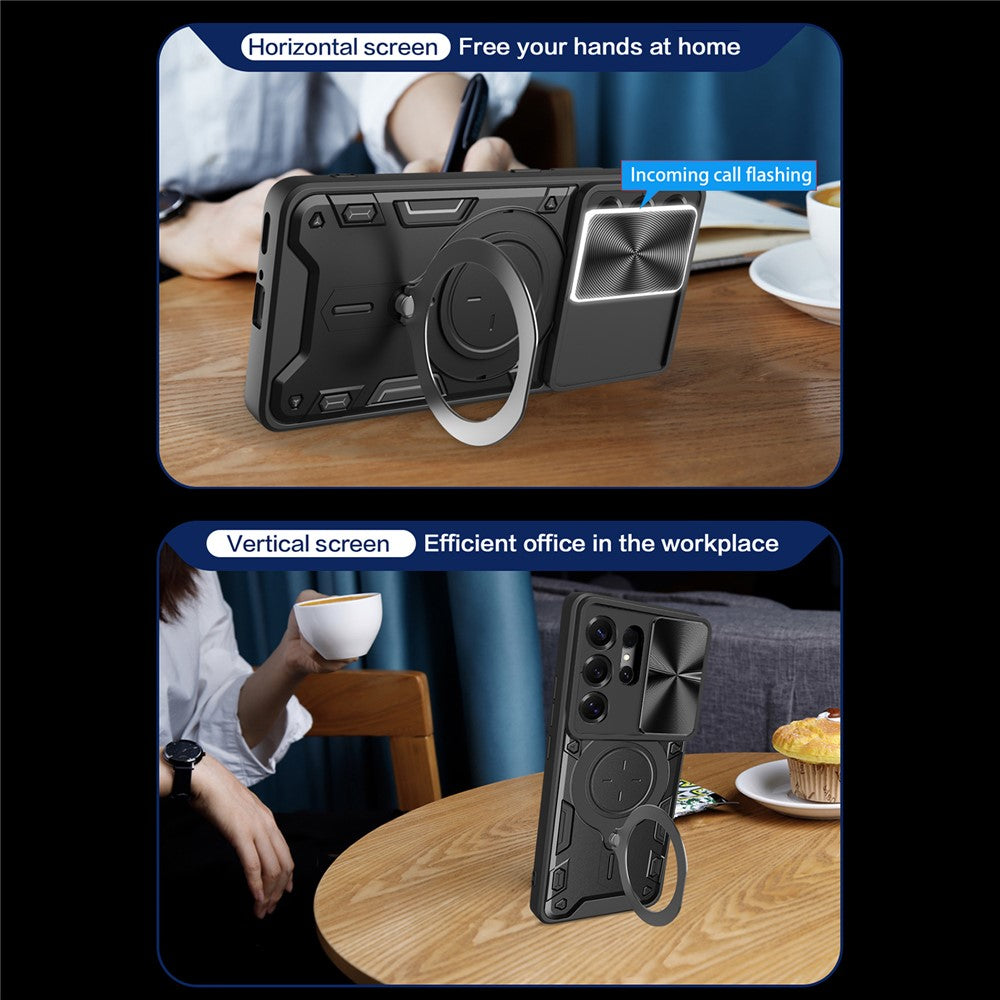 For Samsung Galaxy S26 Ultra Case TPU + PC Phone Cover with Kickstand , Slide Lens Window