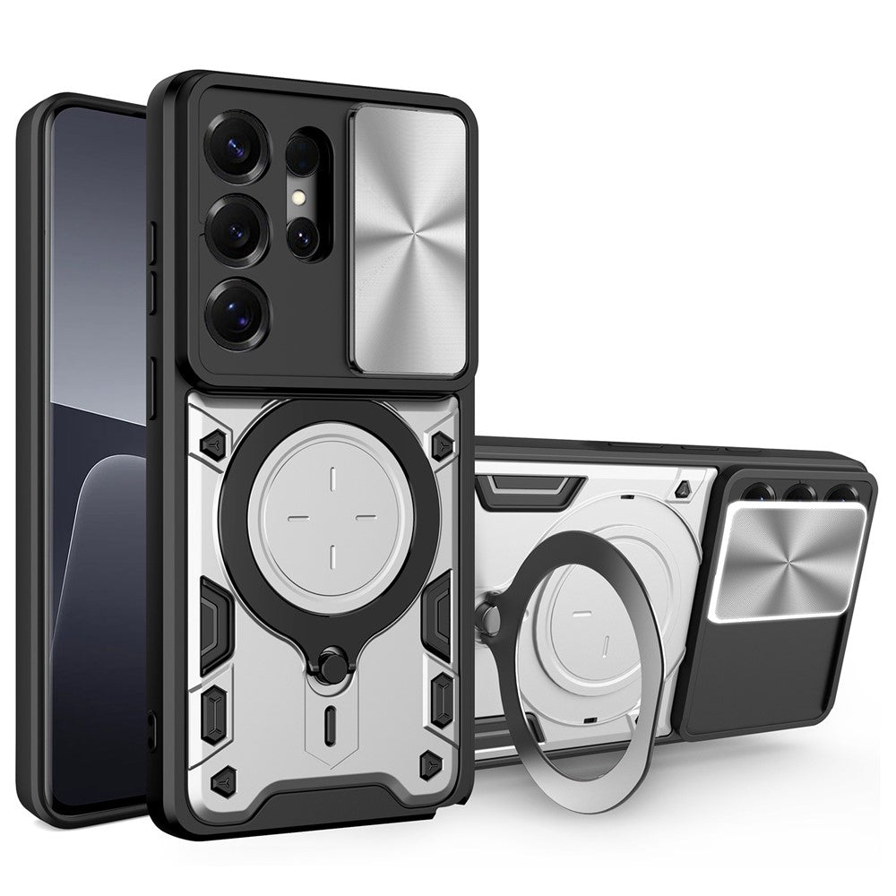 For Samsung Galaxy S26 Ultra Case TPU + PC Phone Cover with Kickstand , Slide Lens Window