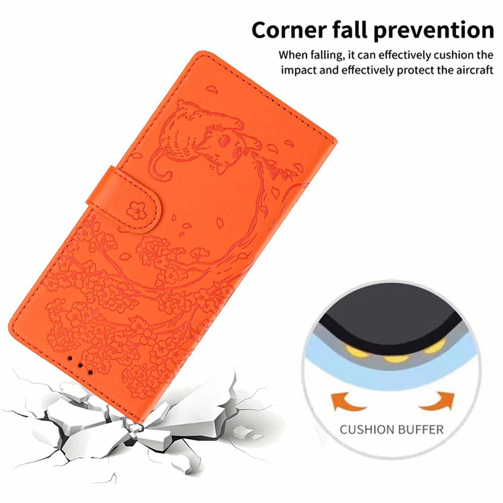 For iPhone 16 Stand Case Tree-and-Cat Pattern PU Leather Wallet Protective Phone Cover with Wrist Strap