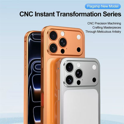 For iPhone 16 Pro Max Case Transform to 17 Pro Max Locking Buckle Metal Frame Alloy Back Phone Cover