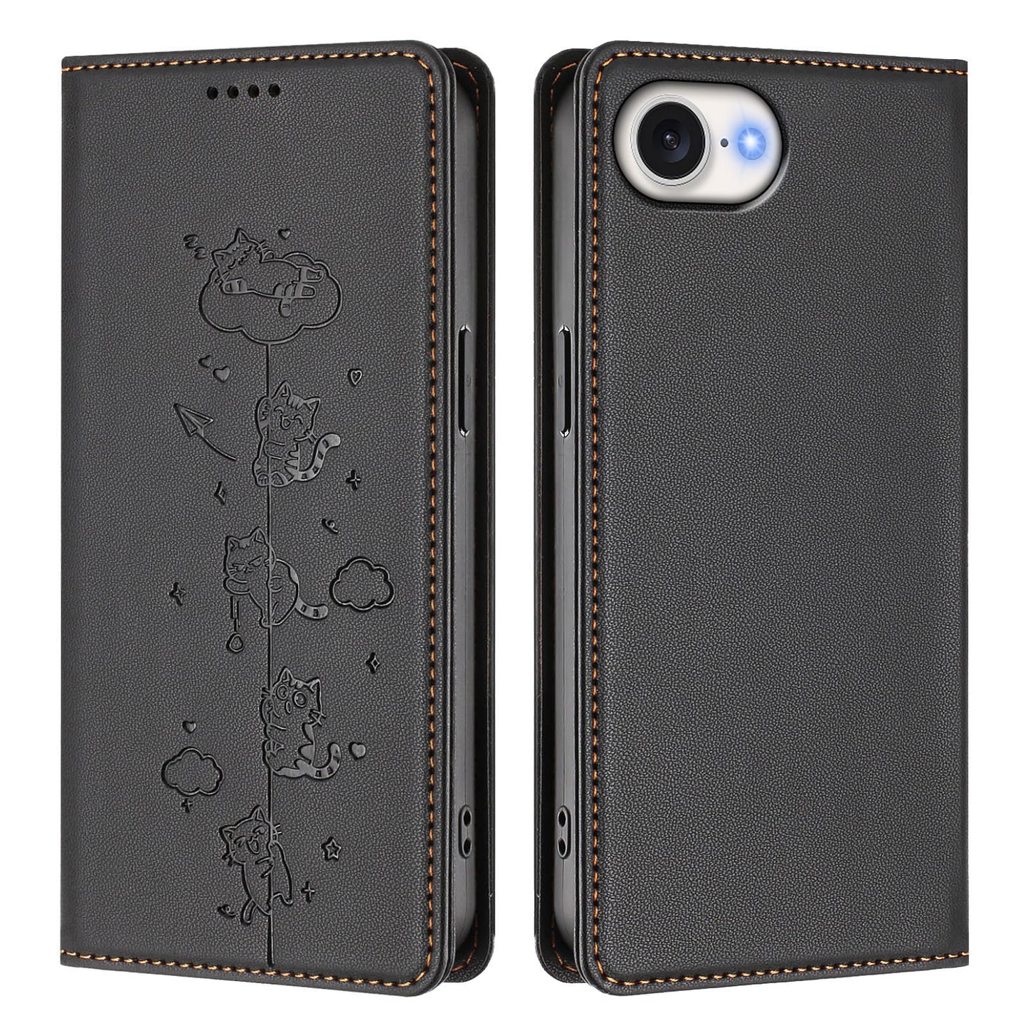 For iPhone 17e / 16e Case RFID Blocking Wallet Stand Imprinted Cat Pattern Leather Phone Cover