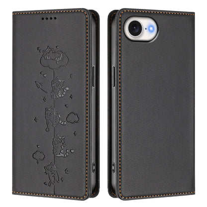 For iPhone 17e / 16e Case RFID Blocking Wallet Stand Imprinted Cat Pattern Leather Phone Cover