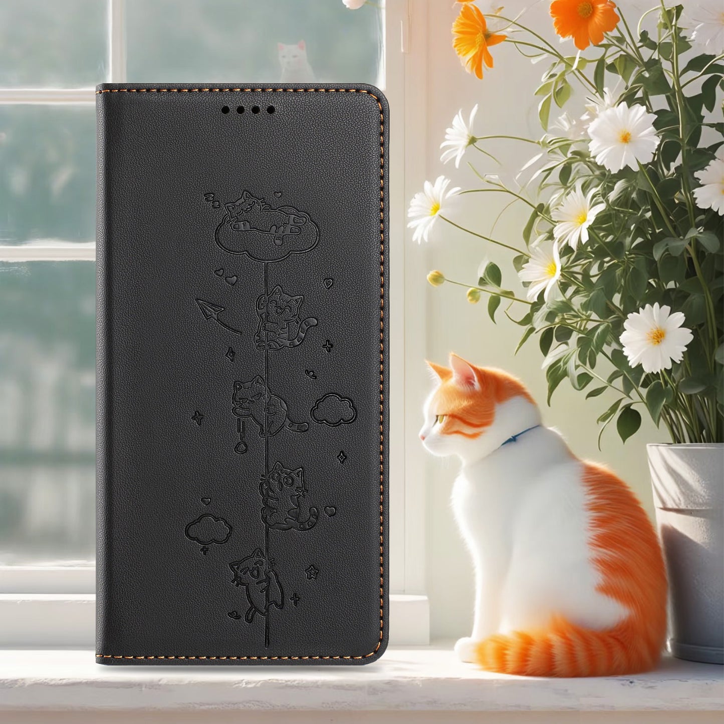 For iPhone 17e / 16e Case RFID Blocking Wallet Stand Imprinted Cat Pattern Leather Phone Cover