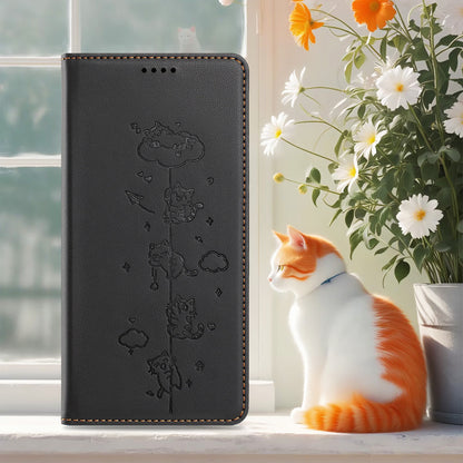 For iPhone 17e / 16e Case RFID Blocking Wallet Stand Imprinted Cat Pattern Leather Phone Cover
