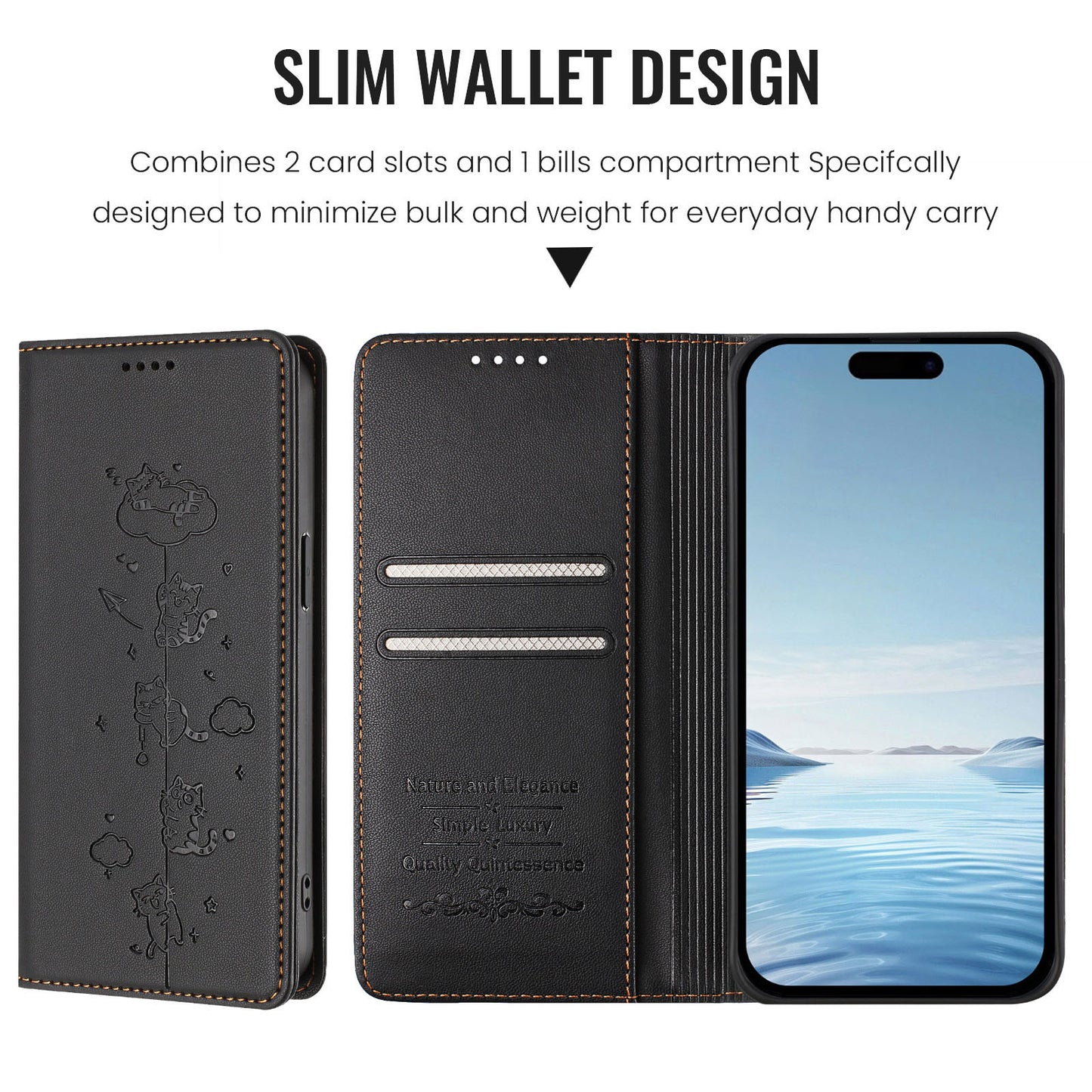 For iPhone 17e / 16e Case RFID Blocking Wallet Stand Imprinted Cat Pattern Leather Phone Cover