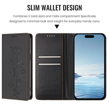 For iPhone 17e / 16e Case RFID Blocking Wallet Stand Imprinted Cat Pattern Leather Phone Cover