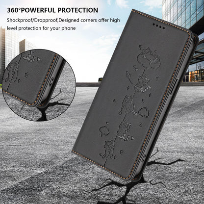 For iPhone 17e / 16e Case RFID Blocking Wallet Stand Imprinted Cat Pattern Leather Phone Cover
