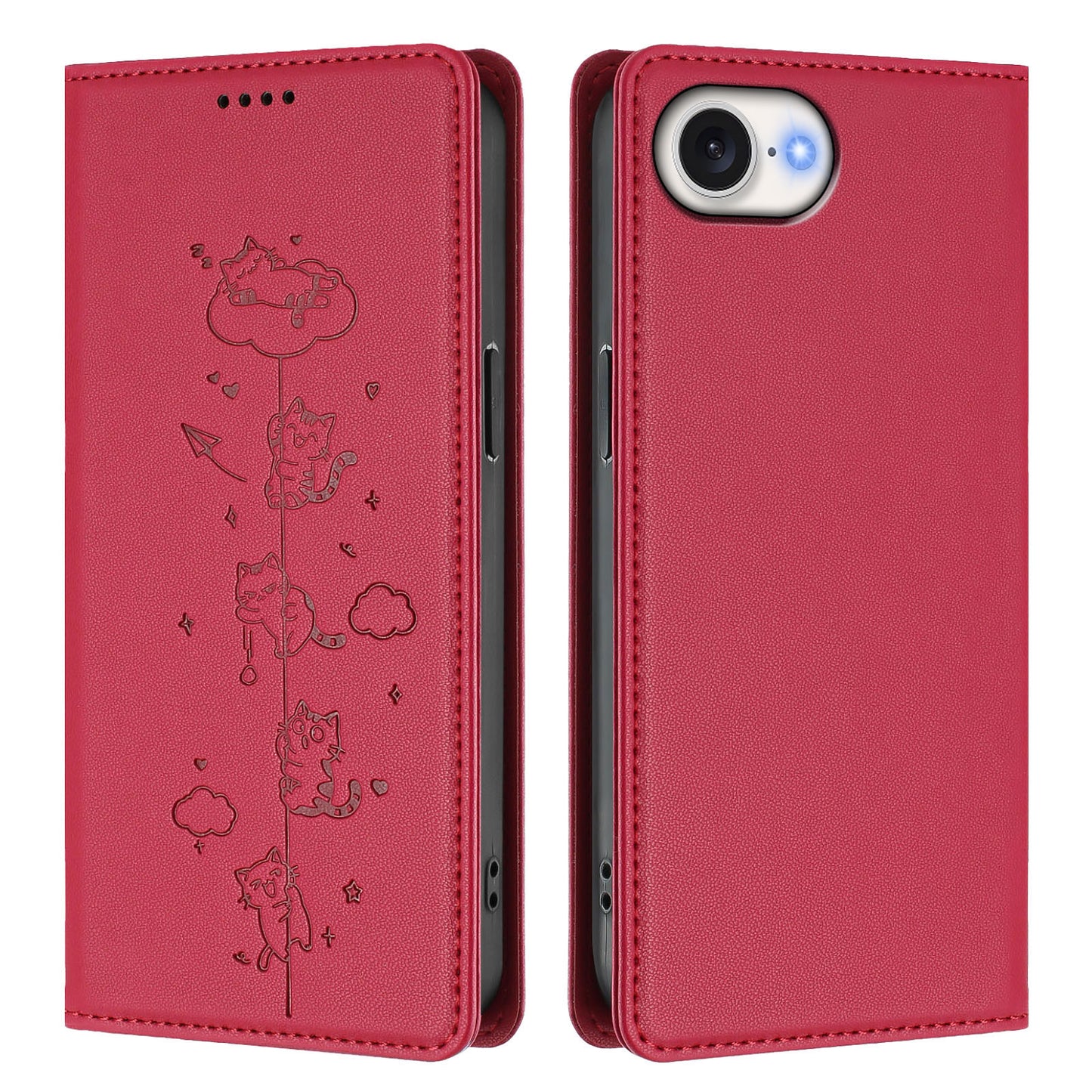 For iPhone 17e / 16e Case RFID Blocking Wallet Stand Imprinted Cat Pattern Leather Phone Cover