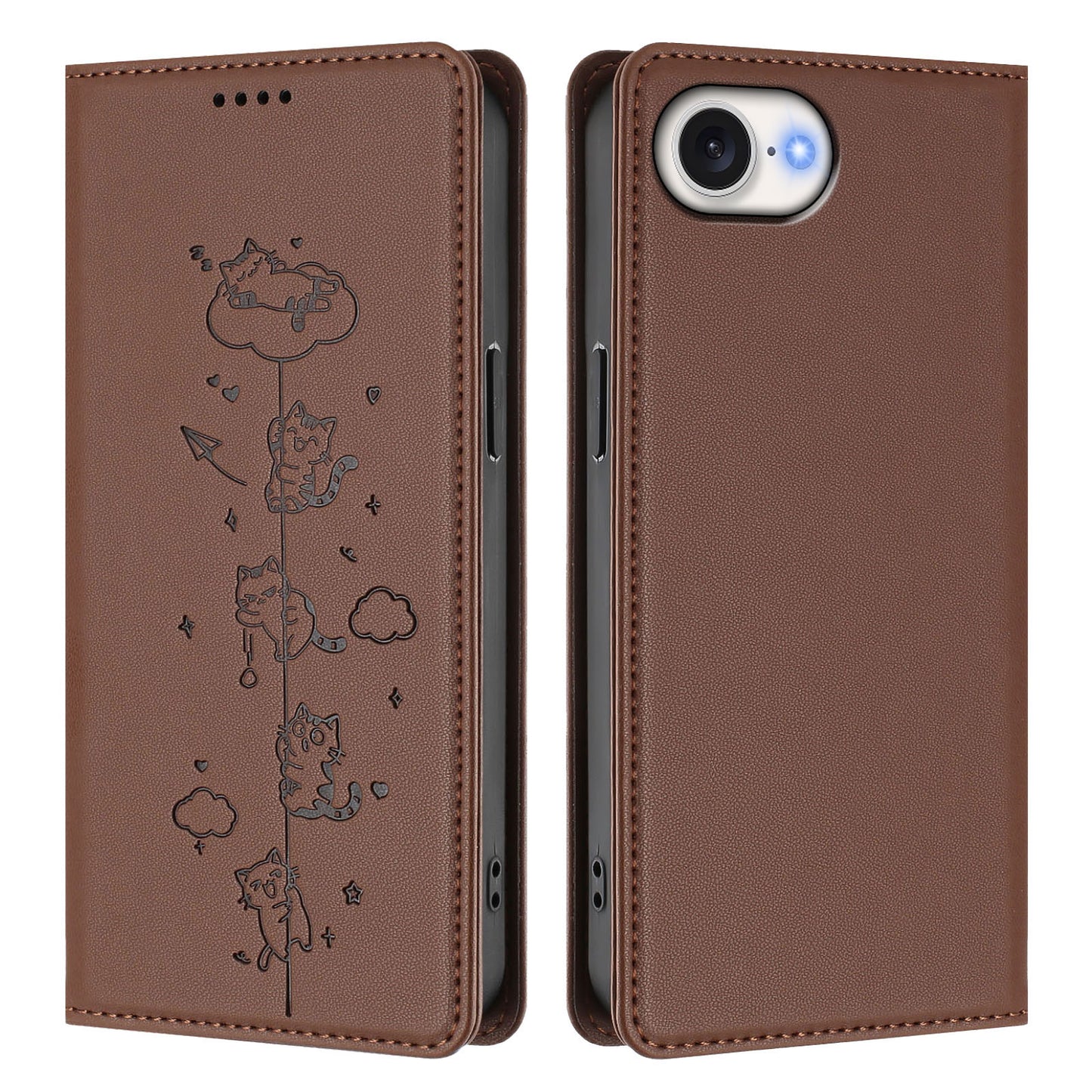 For iPhone 17e / 16e Case RFID Blocking Wallet Stand Imprinted Cat Pattern Leather Phone Cover