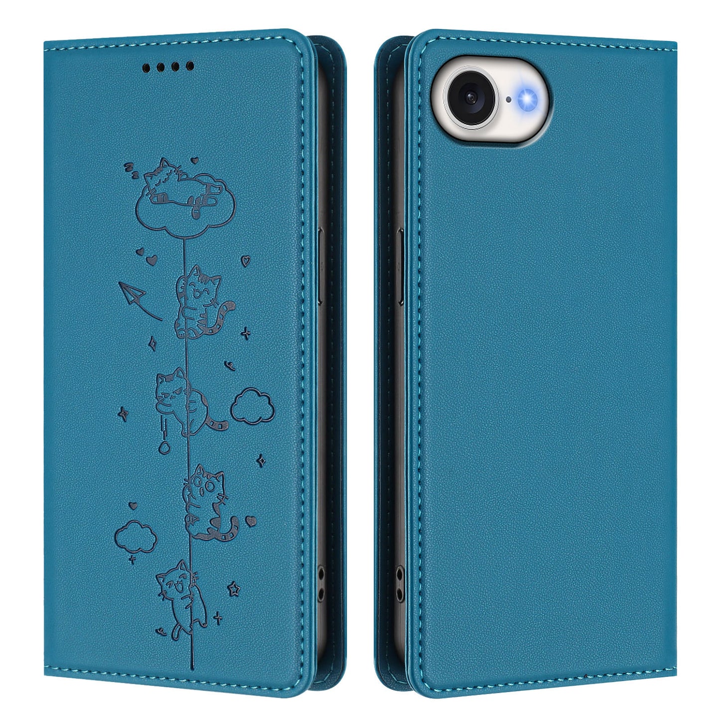 For iPhone 17e / 16e Case RFID Blocking Wallet Stand Imprinted Cat Pattern Leather Phone Cover
