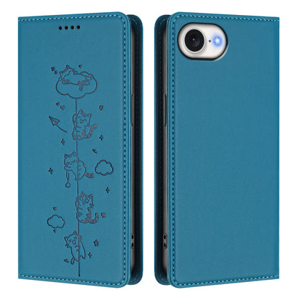 For iPhone 17e / 16e Case RFID Blocking Wallet Stand Imprinted Cat Pattern Leather Phone Cover